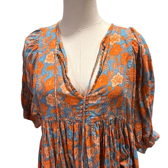 Sundry Blouson Tunic Blue Orange Floral Mini Boho Dress Womens Size Small 1 - Picture 4 of 13